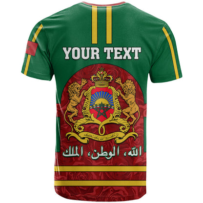 Morocco Proclamation Day T-Shirt Marruecos Coat of Arms Roses Pattern Graphic Tee