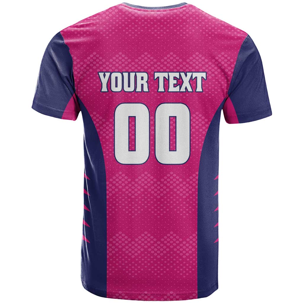 Custom Rajasthan 2025 Cricket Royals T-Shirt Pink And Halla Bol Graphic Tee