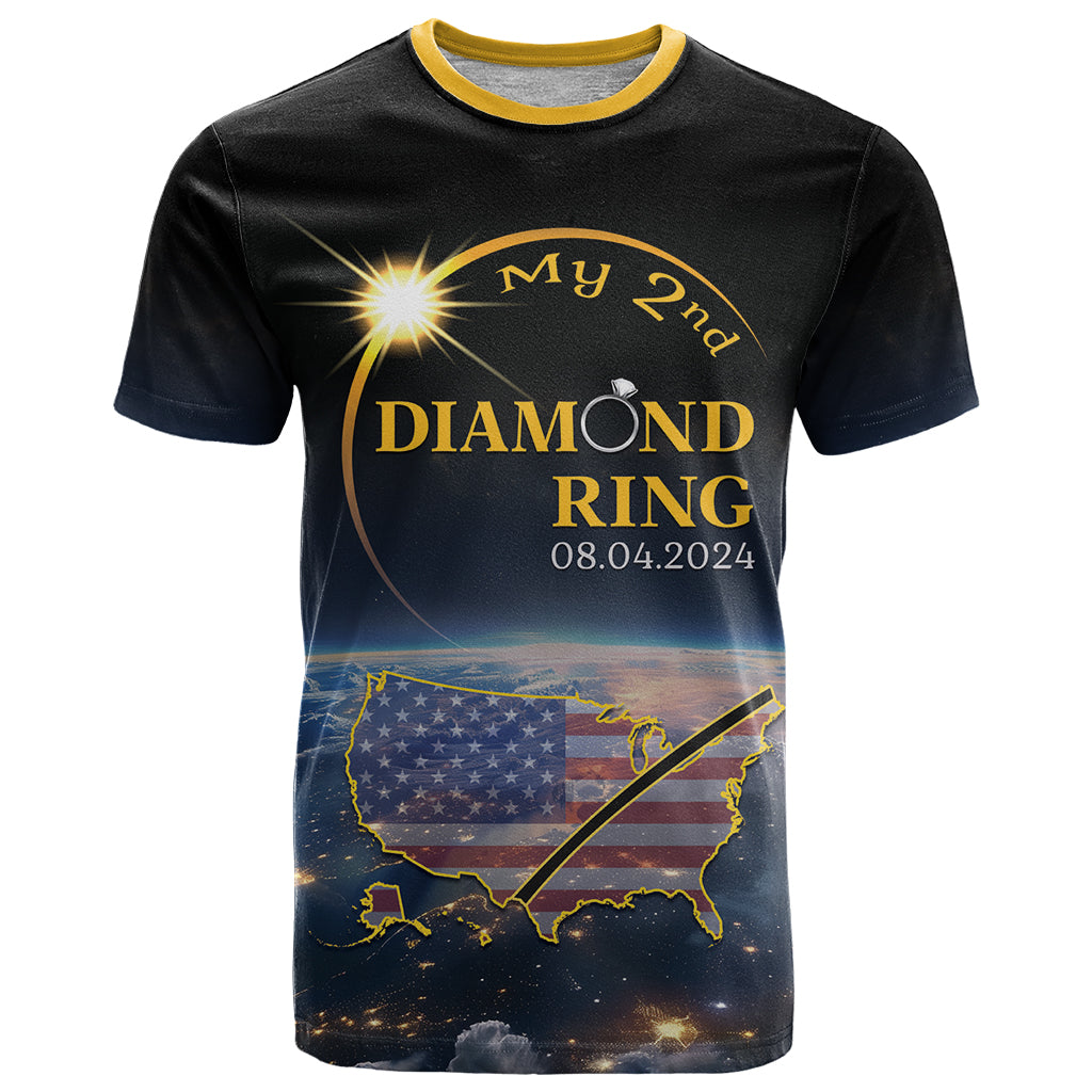 Personalized Total Solar Eclipse 2024 T-Shirt My 2nd Diamond Ring Graphic Tee