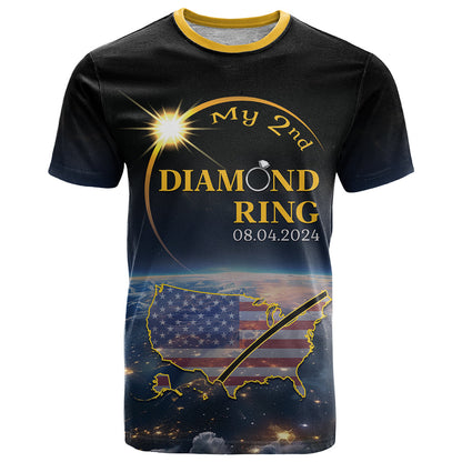 Personalized Total Solar Eclipse 2024 T-Shirt My 2nd Diamond Ring Graphic Tee