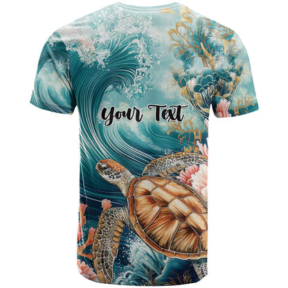 Personalized Caribbean Sea Turtle T-Shirt Fantastic Ocean Waves Graphic Tee