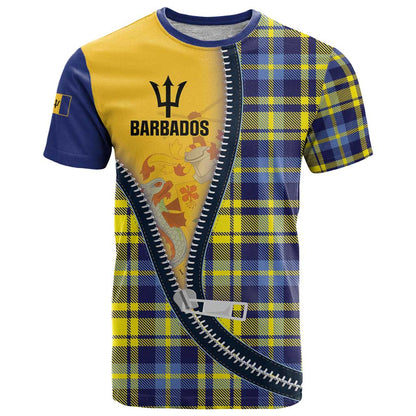 Barbados Celtic Festival T-Shirt Yellow Blue Tartan Zipper Stylized Graphic Tee