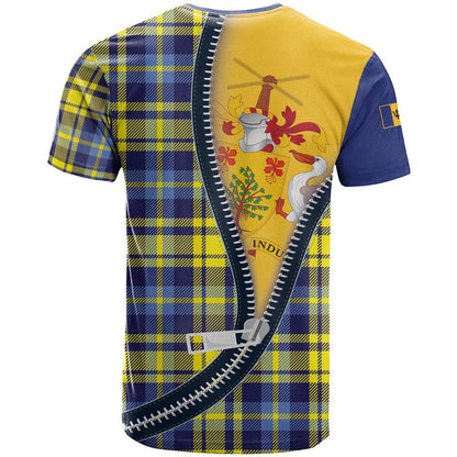 Barbados Celtic Festival T-Shirt Yellow Blue Tartan Zipper Stylized Graphic Tee