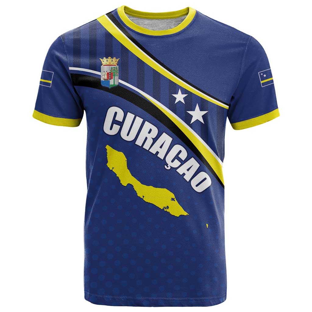 Curacao Flag Day T-Shirt Korsou Map Simple Style Graphic Tee