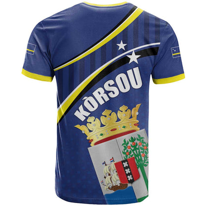 Curacao Flag Day T-Shirt Korsou Map Simple Style Graphic Tee