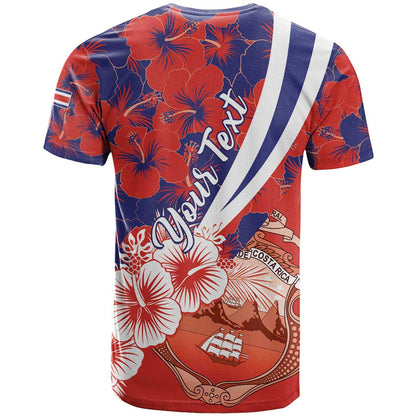 Costa Rica T-Shirt Coat of Arms Hibiscus Pattern Graphic Tee