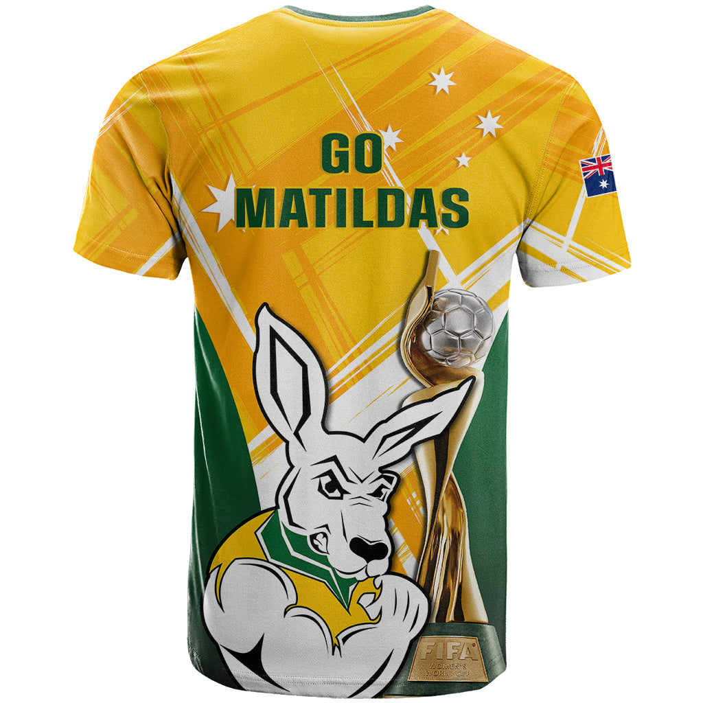 Australia Soccer T-Shirt Matildas Kangaroo With World Cup Trophy Yellow Version Graphic Tee