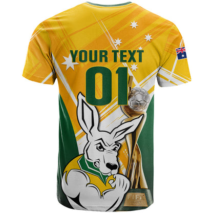 Custom Australia Soccer T-Shirt Matildas Kangaroo With World Cup Trophy Yellow Version Graphic Tee