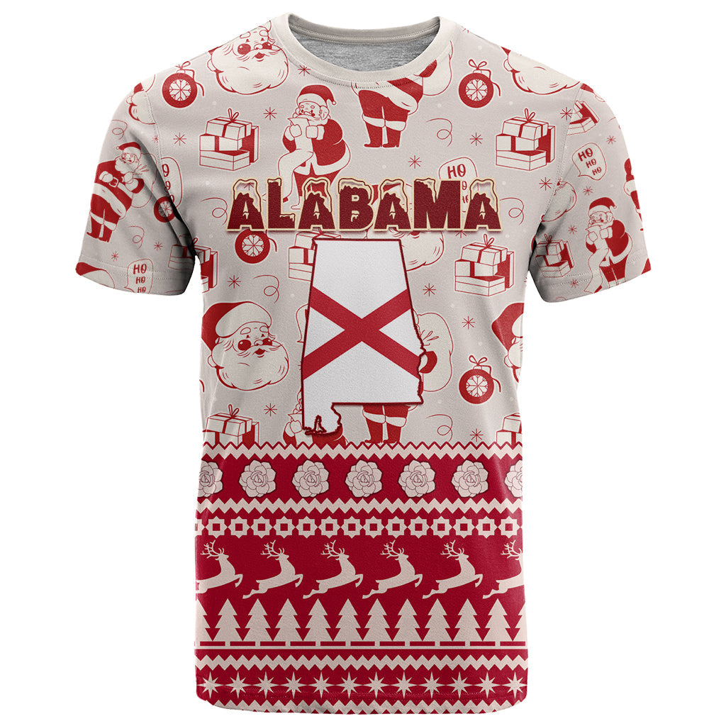 Custom Alabama Christmas T-Shirt Santa Claus Xmas Pattern Graphic Tee