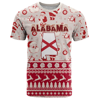 Custom Alabama Christmas T-Shirt Santa Claus Xmas Pattern Graphic Tee