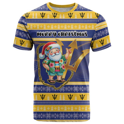 Personalized Barbados Christmas T-Shirt Bajan Map Santa Trident Graphic Tee