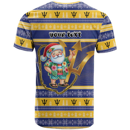 Personalized Barbados Christmas T-Shirt Bajan Map Santa Trident Graphic Tee