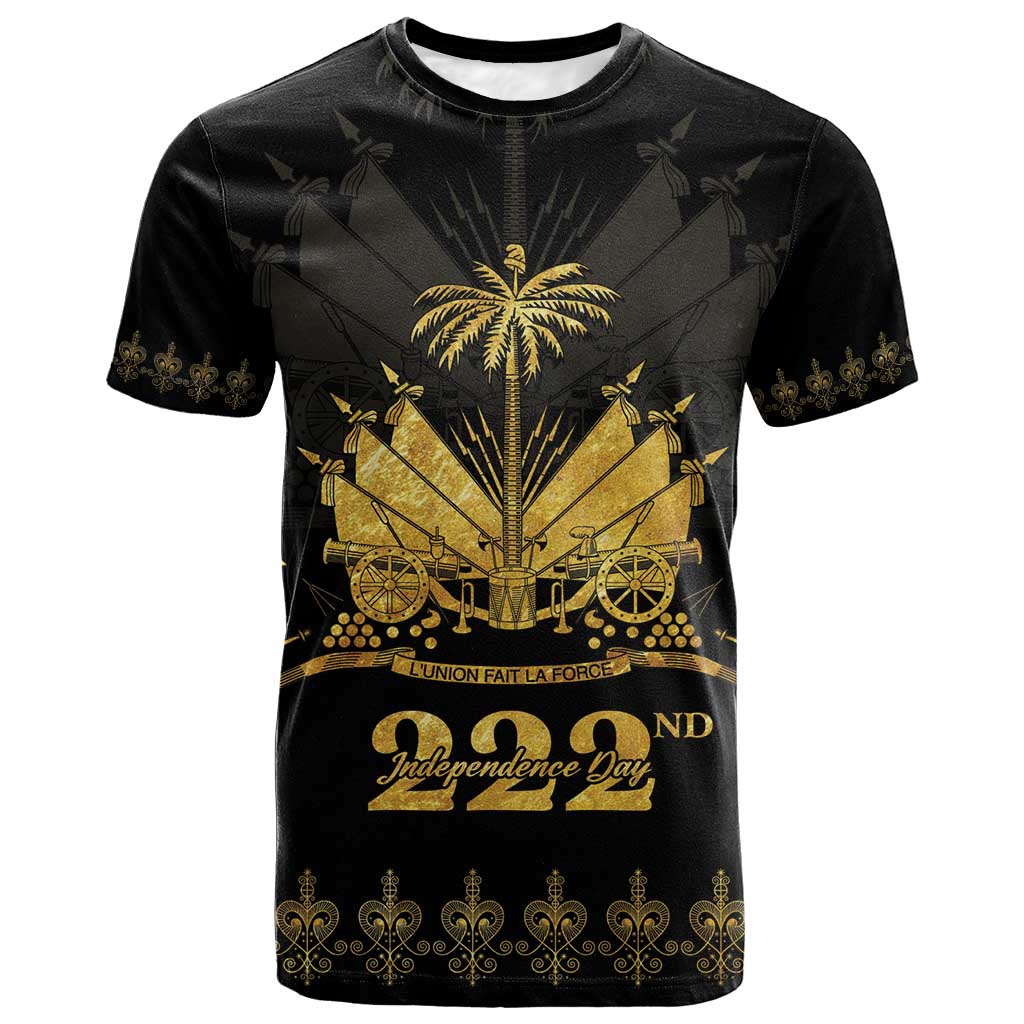 Ayiti 222nd Independence Day Anniversary T-Shirt Haiti Gold VeVe Pattern Graphic Tee