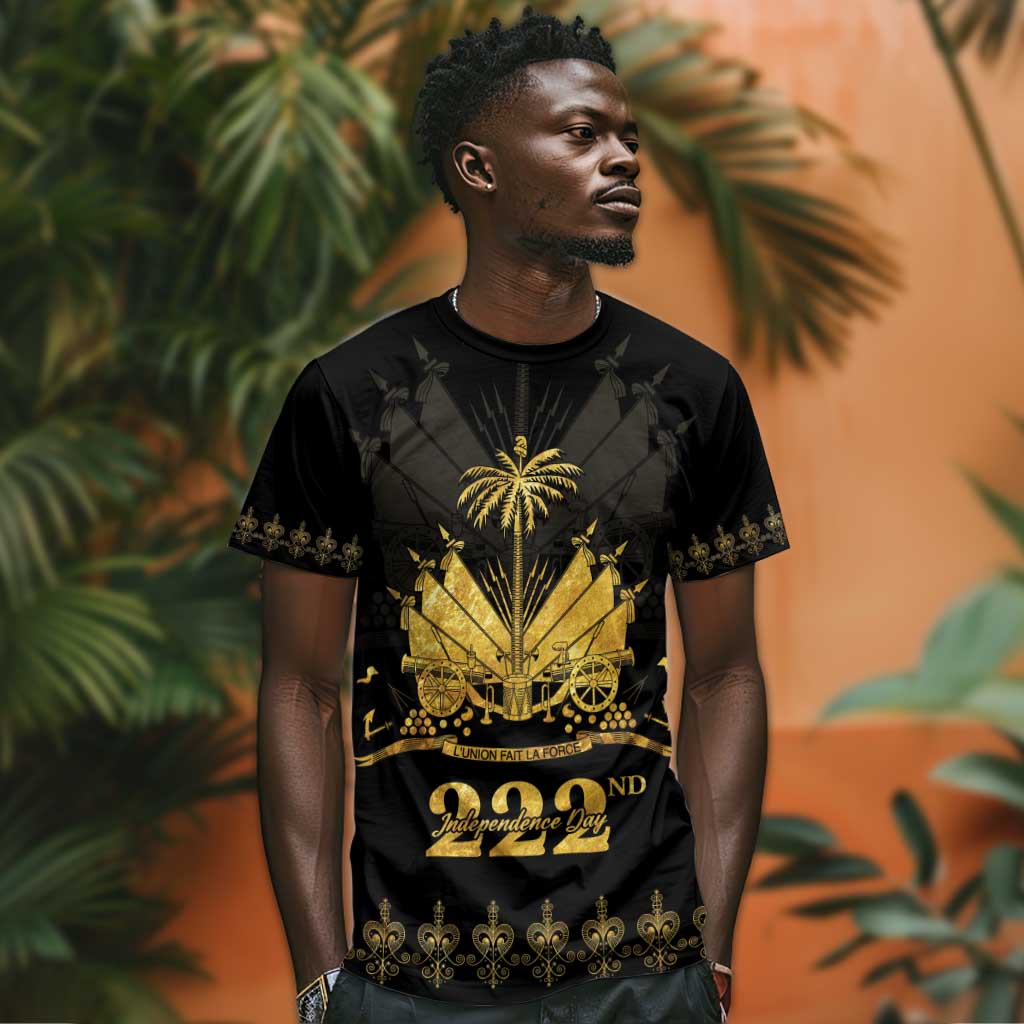 Ayiti 222nd Independence Day Anniversary T-Shirt Haiti Gold VeVe Pattern Graphic Tee