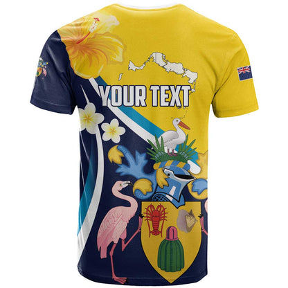 Personalised Turks and Caicos Islands T-Shirt Coat Of Arms Tropical Flowers Graphic Tee