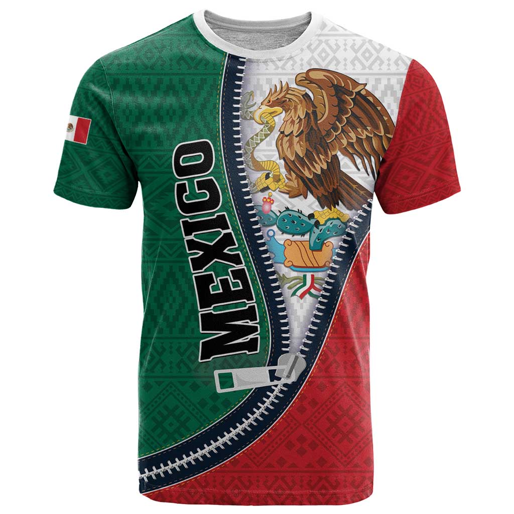 Personalized Mexico Flag Day T-Shirt Mexican Coat Of Arms Zipper Stylized Graphic Tee
