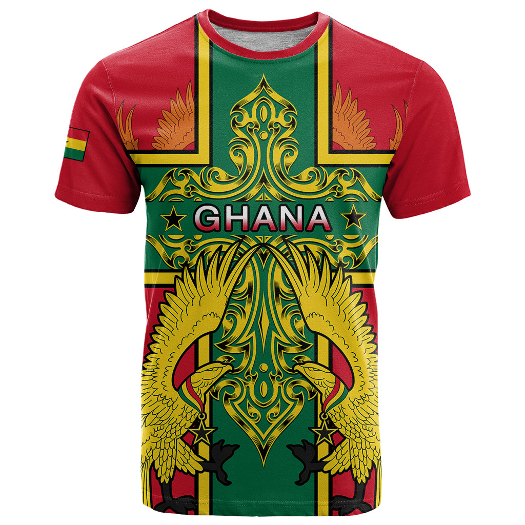 Custom Ghana T-Shirt Ghana Cross Of Saint George With Tawny Eagles Graphic Tee