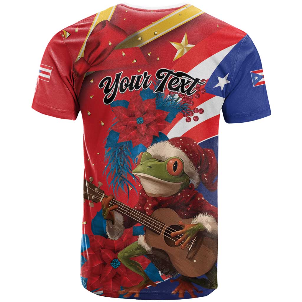 Personalized Puerto Rico Christmas T-Shirt Coqui Frog Playing Guitar Graphic Tee