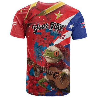 Personalized Puerto Rico Christmas T-Shirt Coqui Frog Playing Guitar Graphic Tee