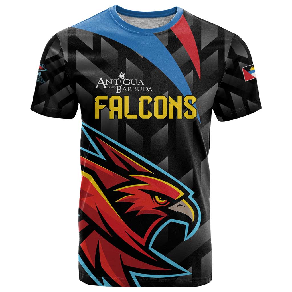 Custom Antigua and Barbuda Cricket T-Shirt Falcons Flying High Graphic Tee