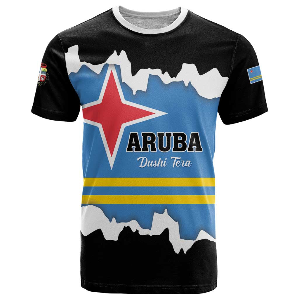 Aruba Dushi Tera T-Shirt Coat Of Arms Torn Paper Stylized Graphic Tee