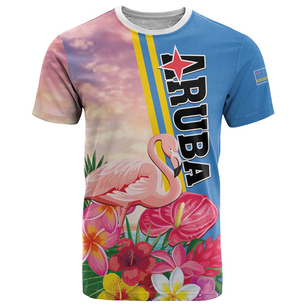 Personalised Aruba Flamingo T-Shirt Tropical Sunset Vibes Graphic Tee