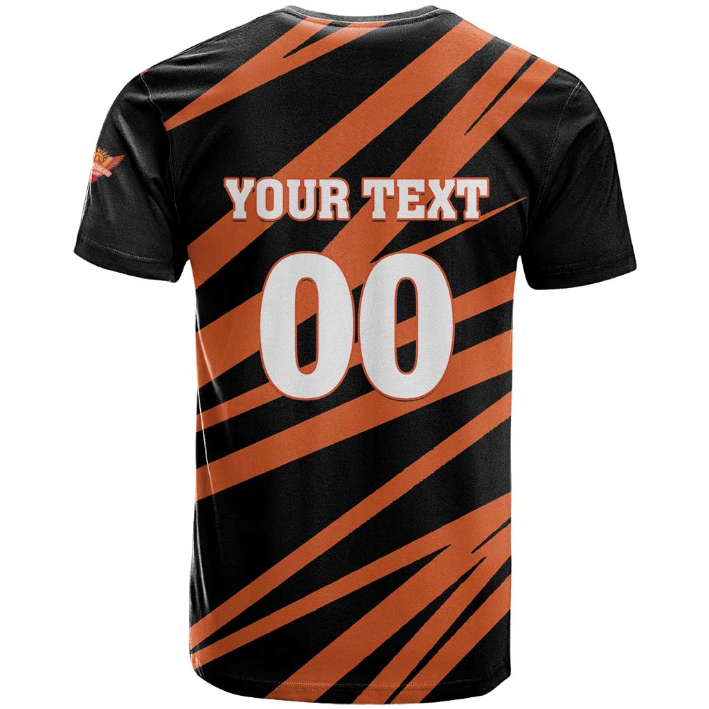 Custom Hyderabad 2025 Cricket Sunrisers T-Shirt Orange Army Play With Fire Graphic Tee