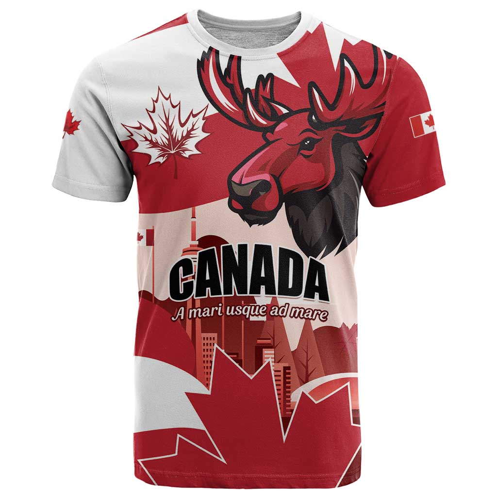 Personalised Canada Day 1867 T-Shirt Moose With Maple Leaves Graphic Tee