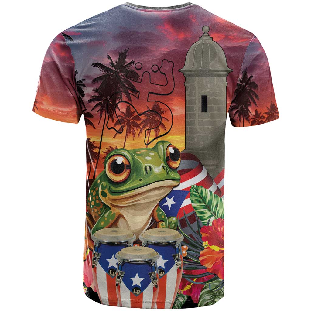Puerto Rico Coqui Frog Sunset T-Shirt Isla Del Encanto Tropical Vibe Graphic Tee