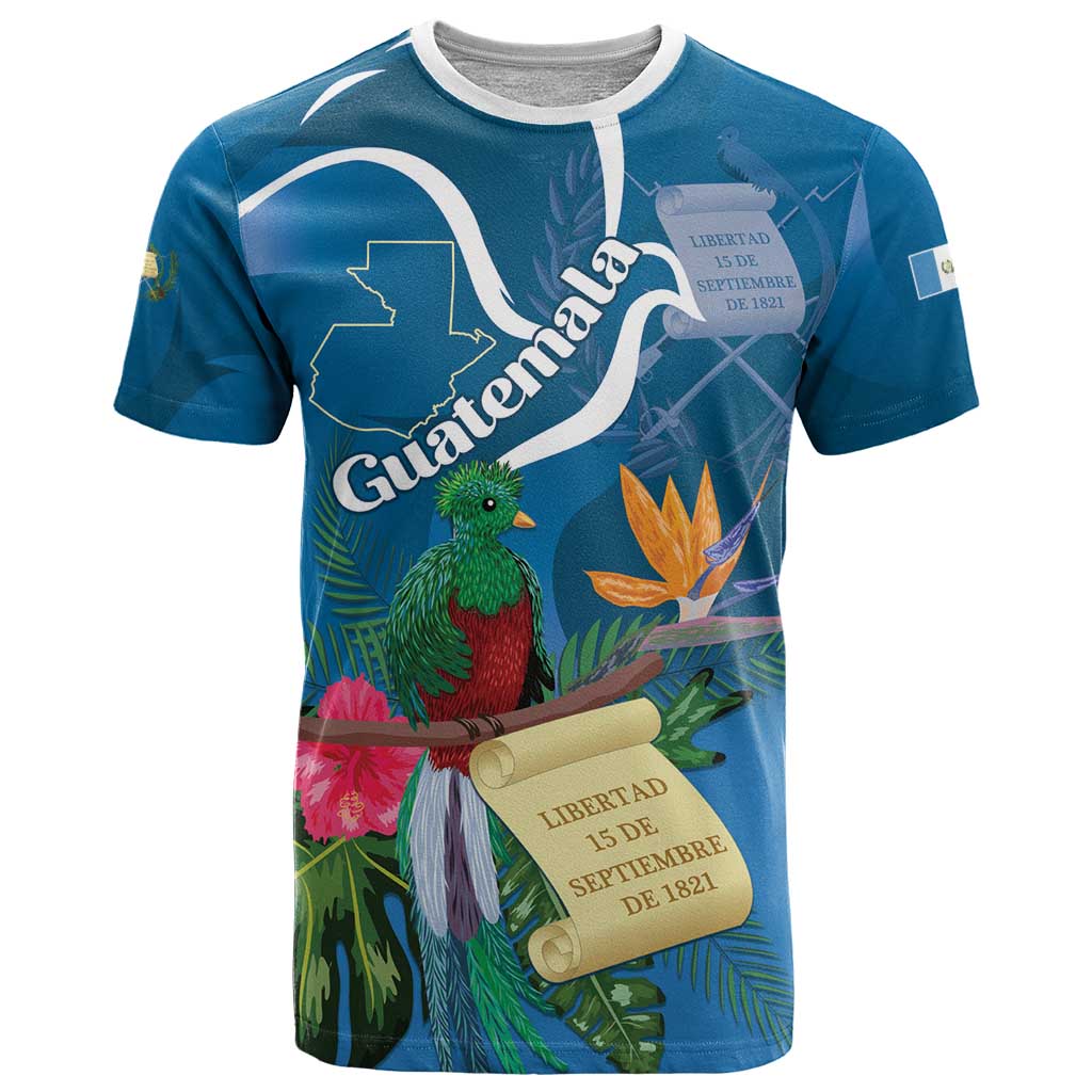 Guatemala Independence Day T-Shirt Quetzal Tropical Flower Graphic Tee
