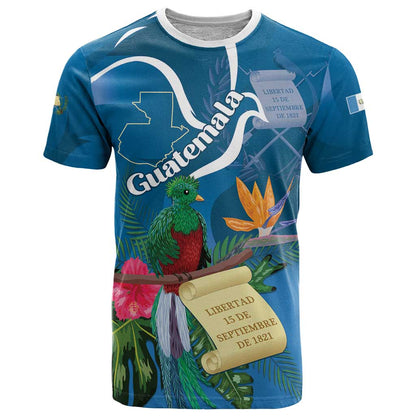 Guatemala Independence Day T-Shirt Quetzal Tropical Flower Graphic Tee