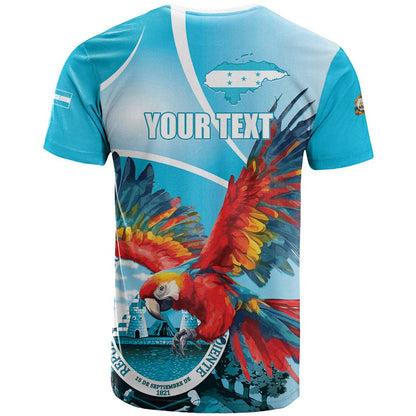 Honduras Independence Day T-Shirt Scarlet Macaw Sky Blue Graphic Tee