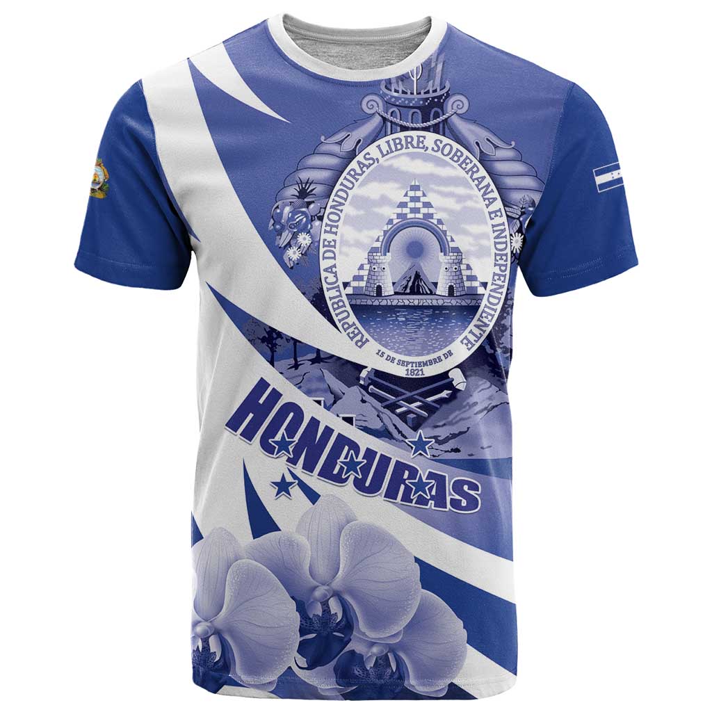 Honduras T-Shirt Coat of Arms Orchid Navy Blue Graphic Tee