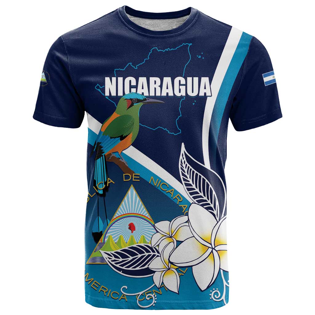 Nicaragua Independence Day T-Shirt Motmot Plumeria Floral Graphic Tee