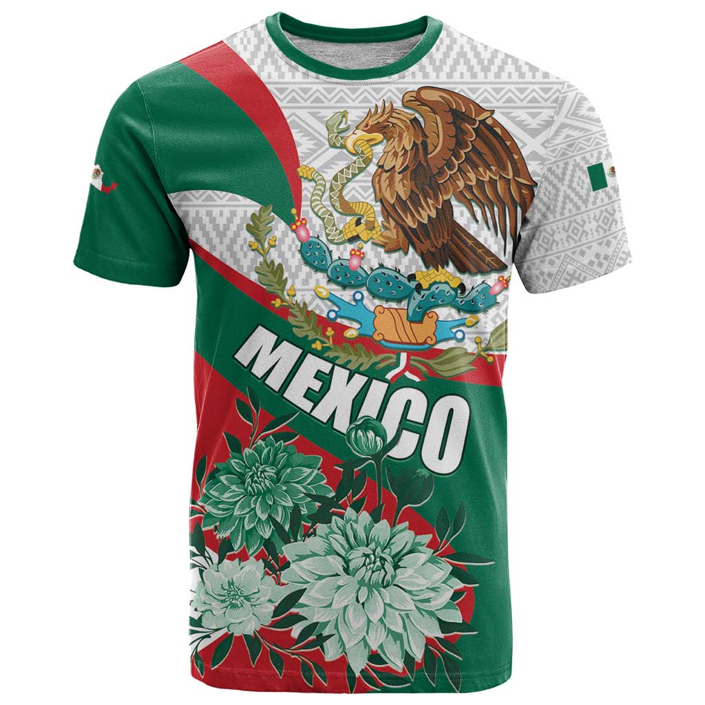 Mexico Independence Day T-Shirt Dahlia Flower Aztec Pattern Graphic Tee