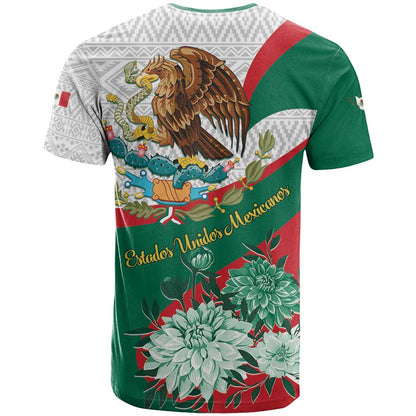Mexico Independence Day T-Shirt Dahlia Flower Aztec Pattern Graphic Tee