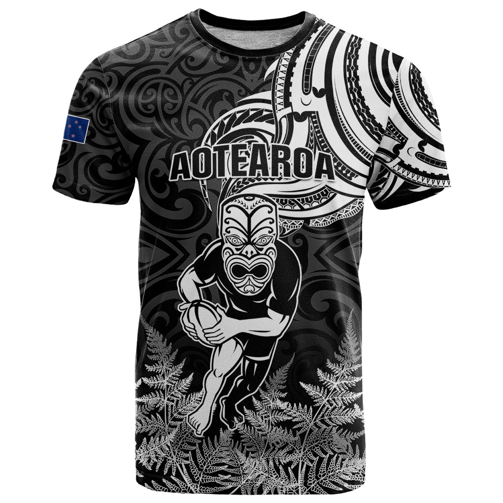 Custom New Zealand Silver Fern Rugby T-Shirt Maori Tiki Player With Ta Moko Tribal Graphic Tee