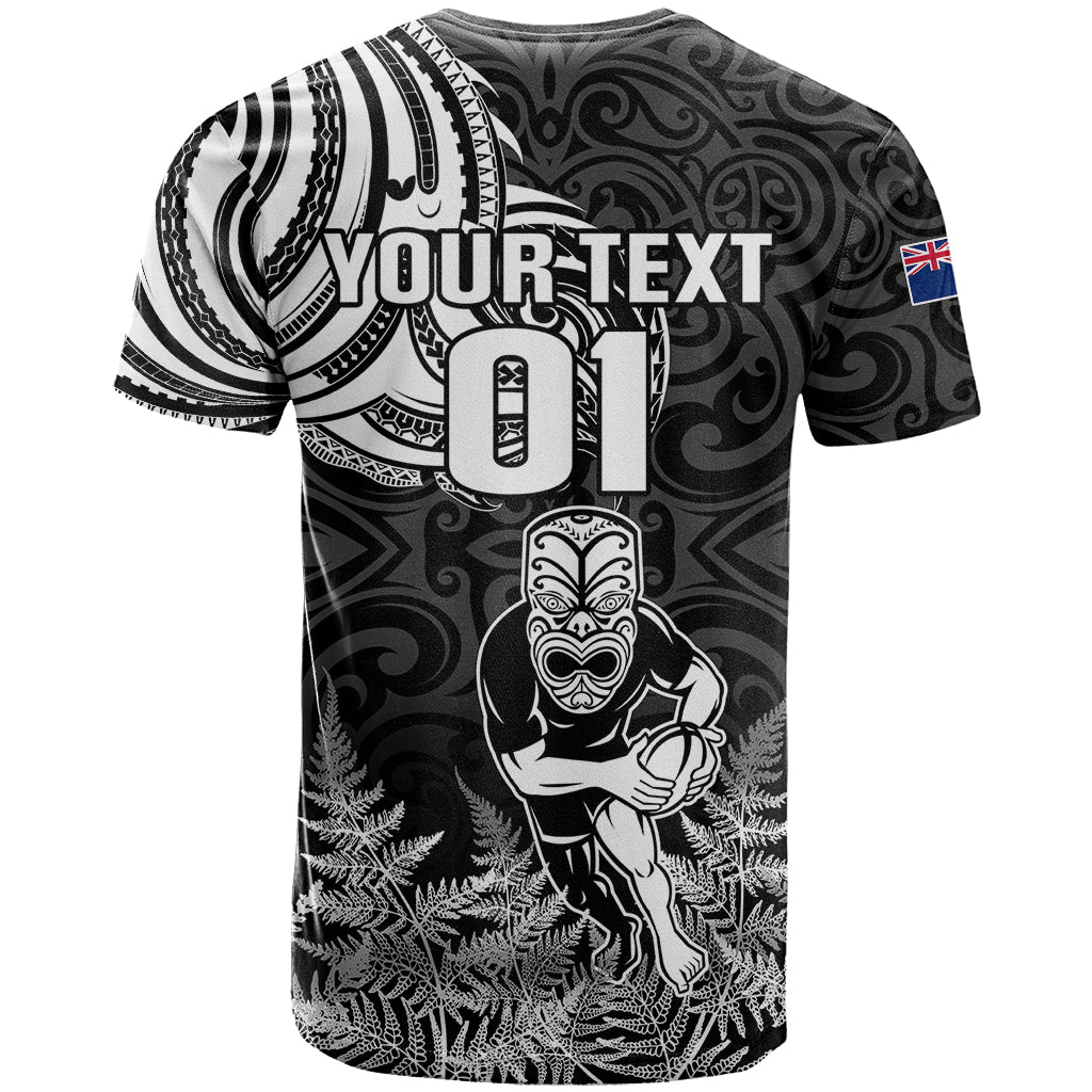 Custom New Zealand Silver Fern Rugby T-Shirt Maori Tiki Player With Ta Moko Tribal Graphic Tee