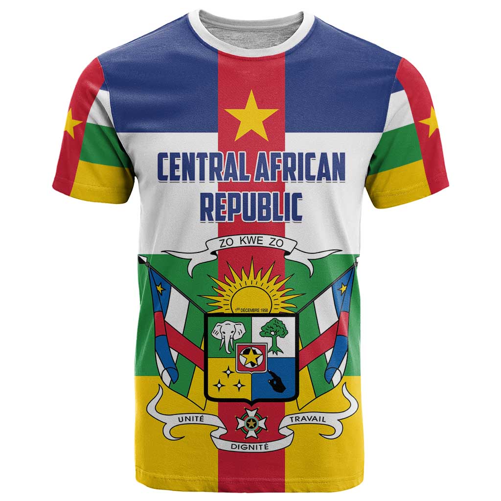 Personalized Central African Republic T-Shirt Zo Kwe Zo Flag Style Graphic Tee