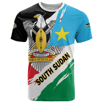 Personalized South Sudan T-Shirt Grunge Flag Style Graphic Tee
