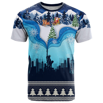 New York Christmas T-Shirt Manhattan Statue Of Liberty Graphic Tee