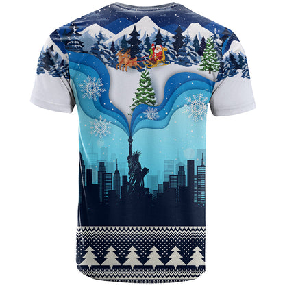 New York Christmas T-Shirt Manhattan Statue Of Liberty Graphic Tee