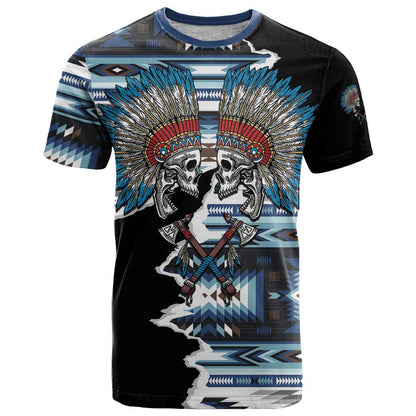 Native American Chief Skull With Axe T-Shirt Graphic Tee