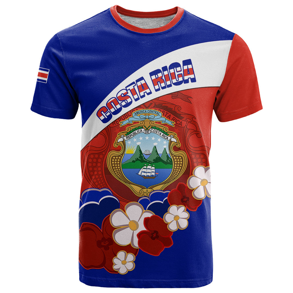 Personalised Costa Rica T-Shirt Costa Rica Coat Of Arms With Flowers Graphic Tee