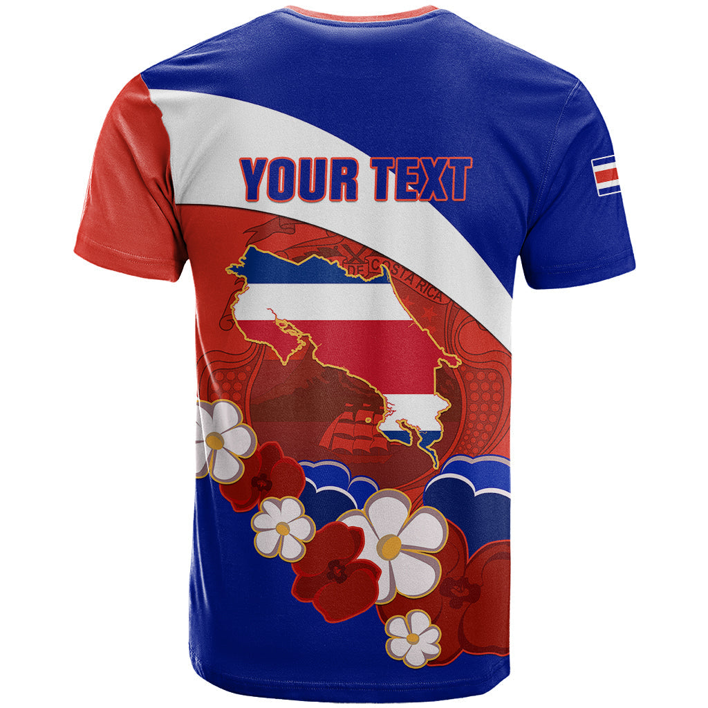 Personalised Costa Rica T-Shirt Costa Rica Coat Of Arms With Flowers Graphic Tee