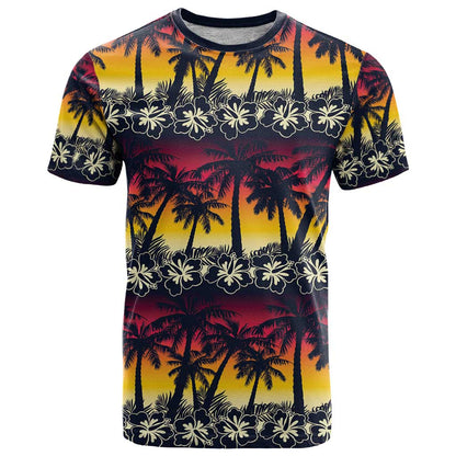 Hawaii Hibiscus Palm Tree Sunset T-Shirt Tropical Style Graphic Tee