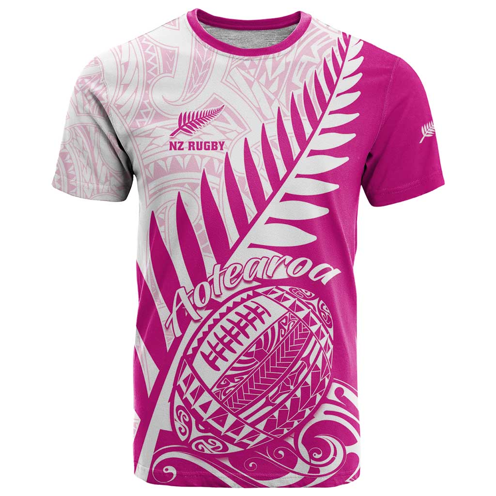 Custom New Zealand Rugby Silver Fern T-Shirt Aotearoa Maori Pink Version Graphic Tee