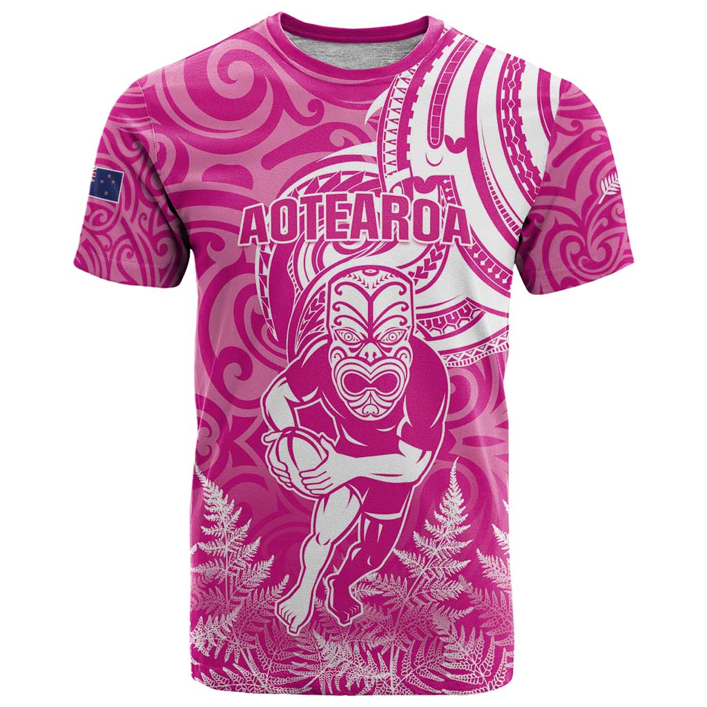 New Zealand Silver Fern Rugby All Pink T-Shirt Maori Tiki Player With Ta Moko Tribal Graphic Tee