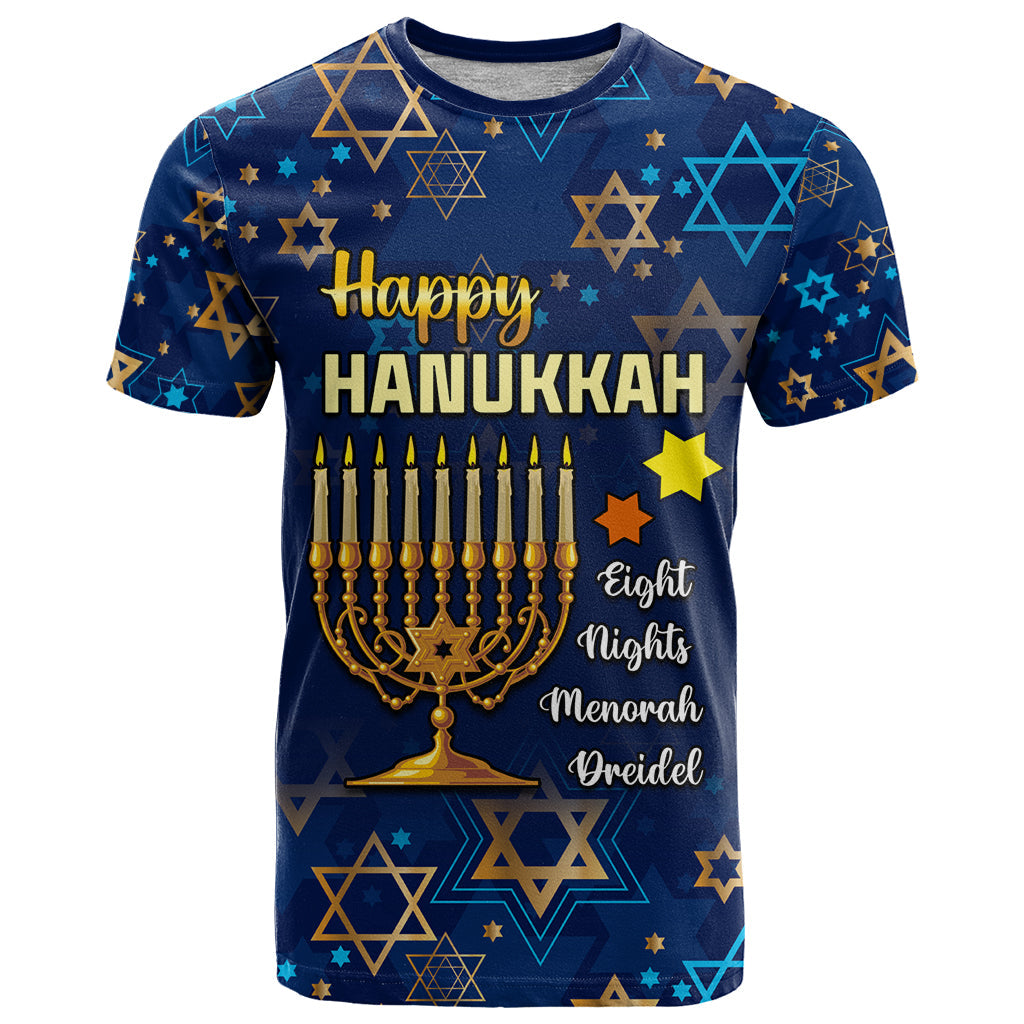 Personalised Hanukkah Festival T-Shirt Eight Nights Menorah Dreidel Graphic Tee