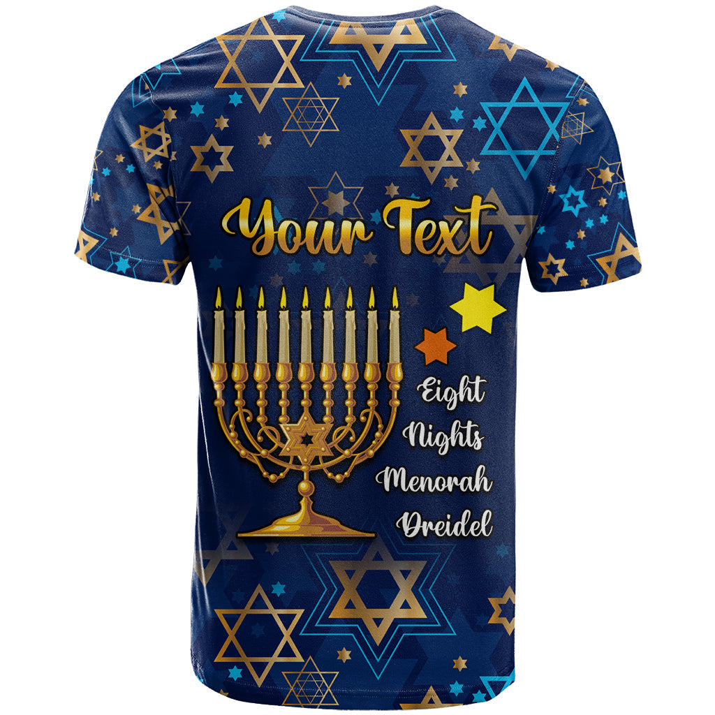 Personalised Hanukkah Festival T-Shirt Eight Nights Menorah Dreidel Graphic Tee